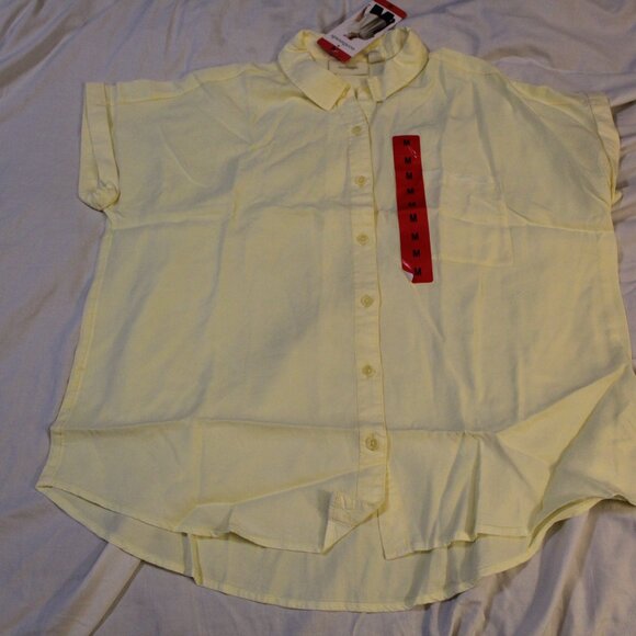 Ecothreads NWT Women’s Shirt Button-Up Short Sleeve, Soft High-Low Hem, Sz  M - Picture 1 of 4